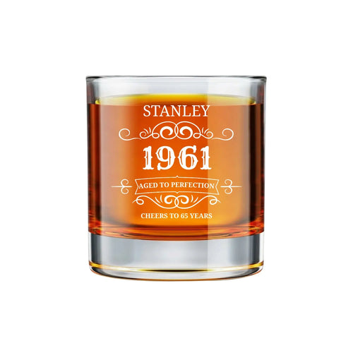 Aged To Perfection - Personalized Engraved Whiskey Glass - Gift For Men, Dad, Husband, Brother - Dikila D.A