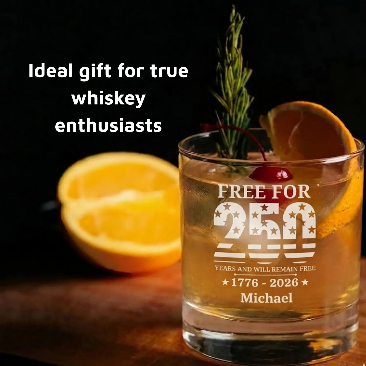 Free For 250 Years And Will Remain Free - Personalized Engraved Whiskey Glass - Gift For Men, Him, Dad, Bourbon Lovers - Dikila D.A