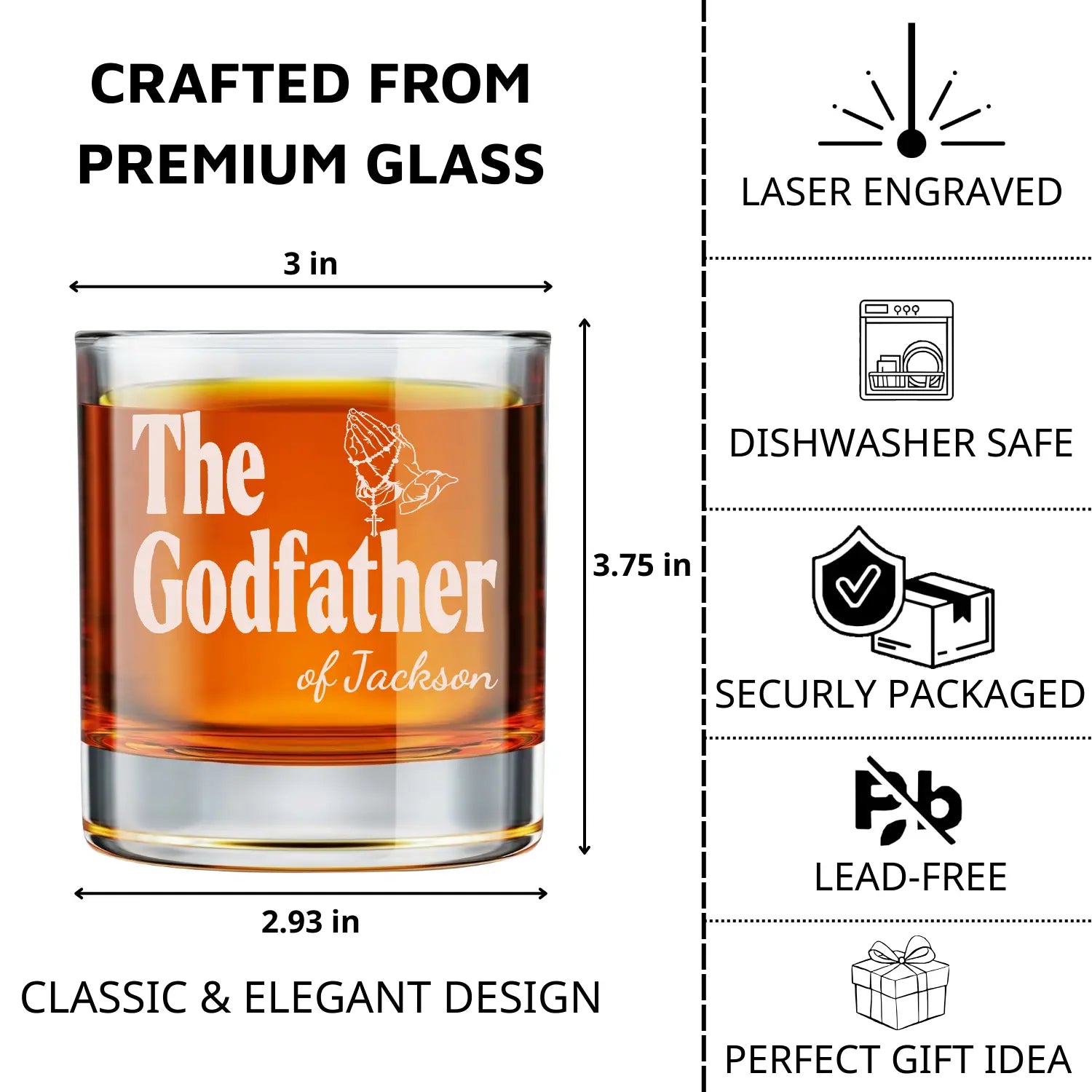 The Godfather - Personalized Engraved Whiskey Glass - Gift For Uncle, Brother, Baptism, Birthday, Fathers Day from Godchild - Dikila D.A