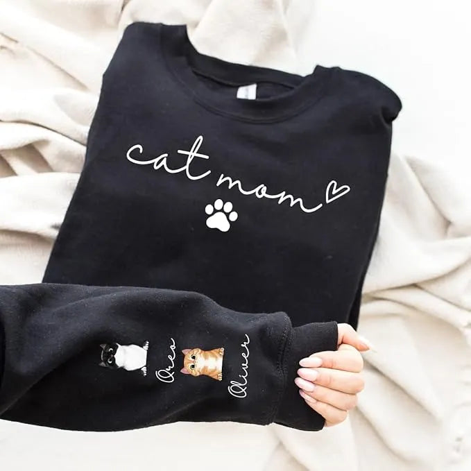 Cat Mom - Personalized Sweatshirt Custom Cat Name - Cat Lover Gift - Dikila D.A