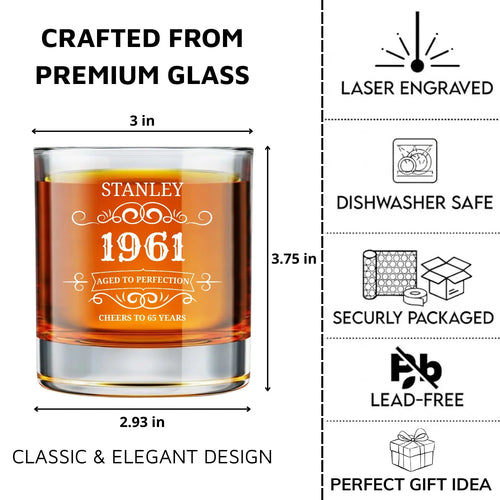 Aged To Perfection - Personalized Engraved Whiskey Glass - Gift For Men, Dad, Husband, Brother - Dikila D.A
