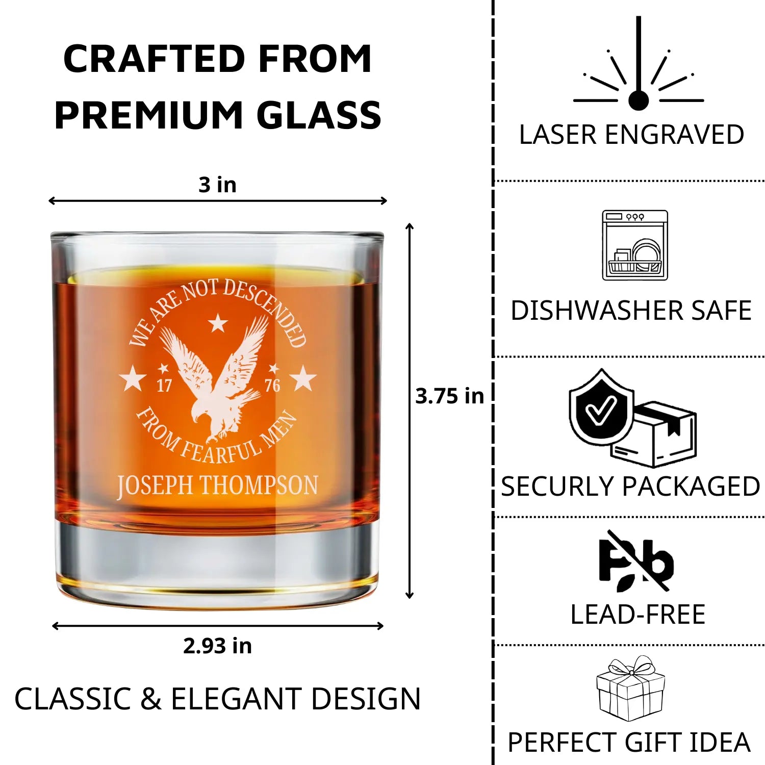 We Are Not Descended From Fearful Men - Personalized Engraved Whiskey Glass - Gifts For Men, Him, Dad, Bourbon Lovers - Dikila D.A