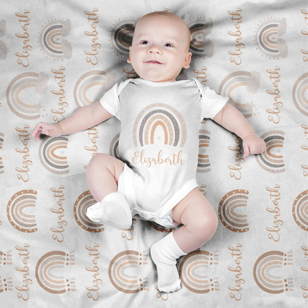 Boho Rainbow Baby Blanket - Personalized Baby Blankets With Name - Best Gift For Baby, New Mom, Newborn - Dikila D.A