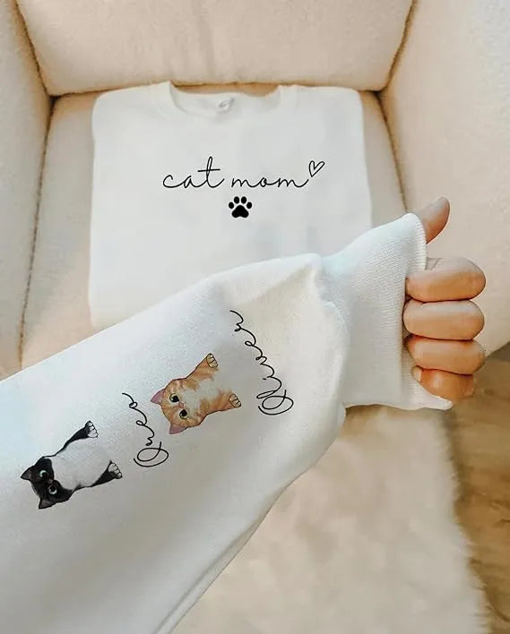 Cat Mom - Personalized Sweatshirt Custom Cat Name - Cat Lover Gift - Dikila D.A