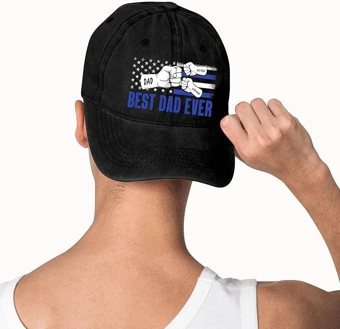 Best Dad Ever - Personalized Vintage Washed Denim Hat - Gift For Dad Daddy Papa Grandpa, Father's Day Gift - Dikila D.A