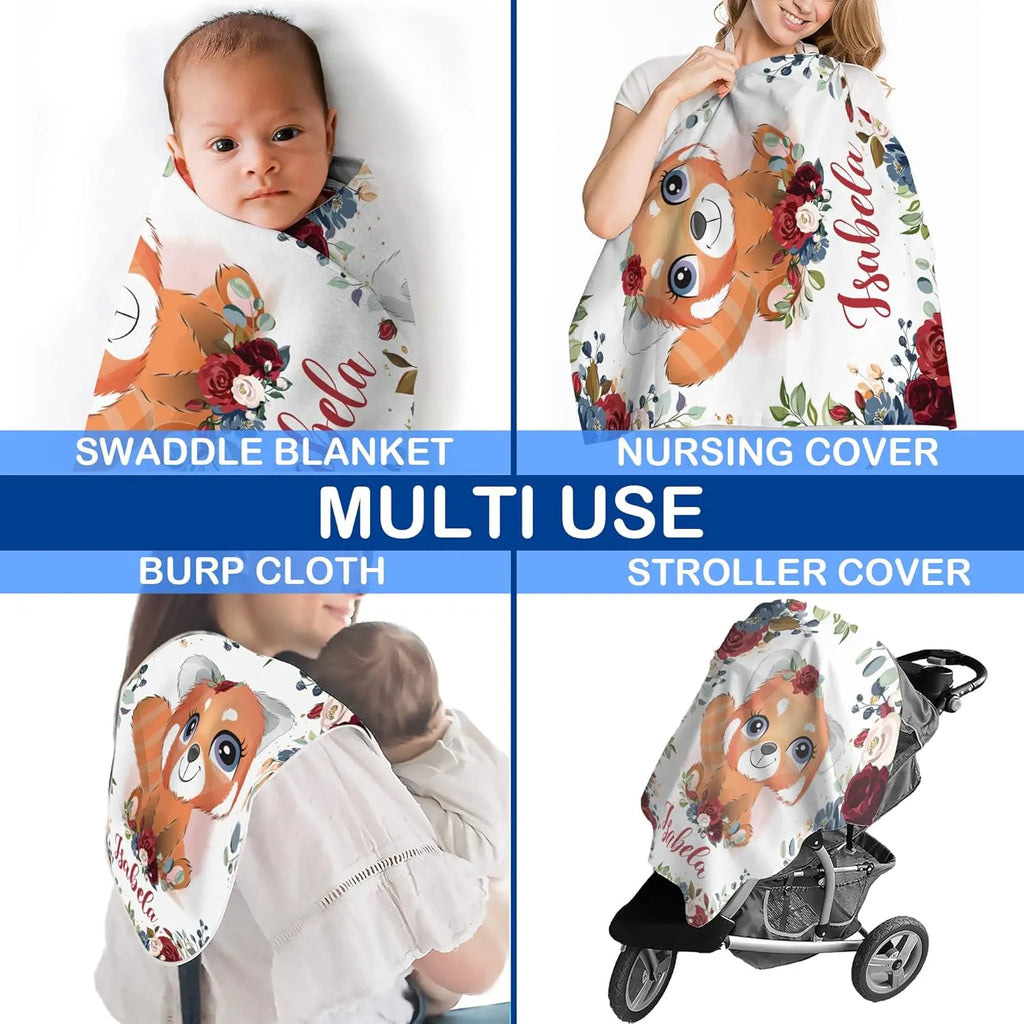 Red Panda Baby Blanket - Personalized Baby Blanket With Name - Best Gift For Baby, New Mom, Newborn - Dikila D.A