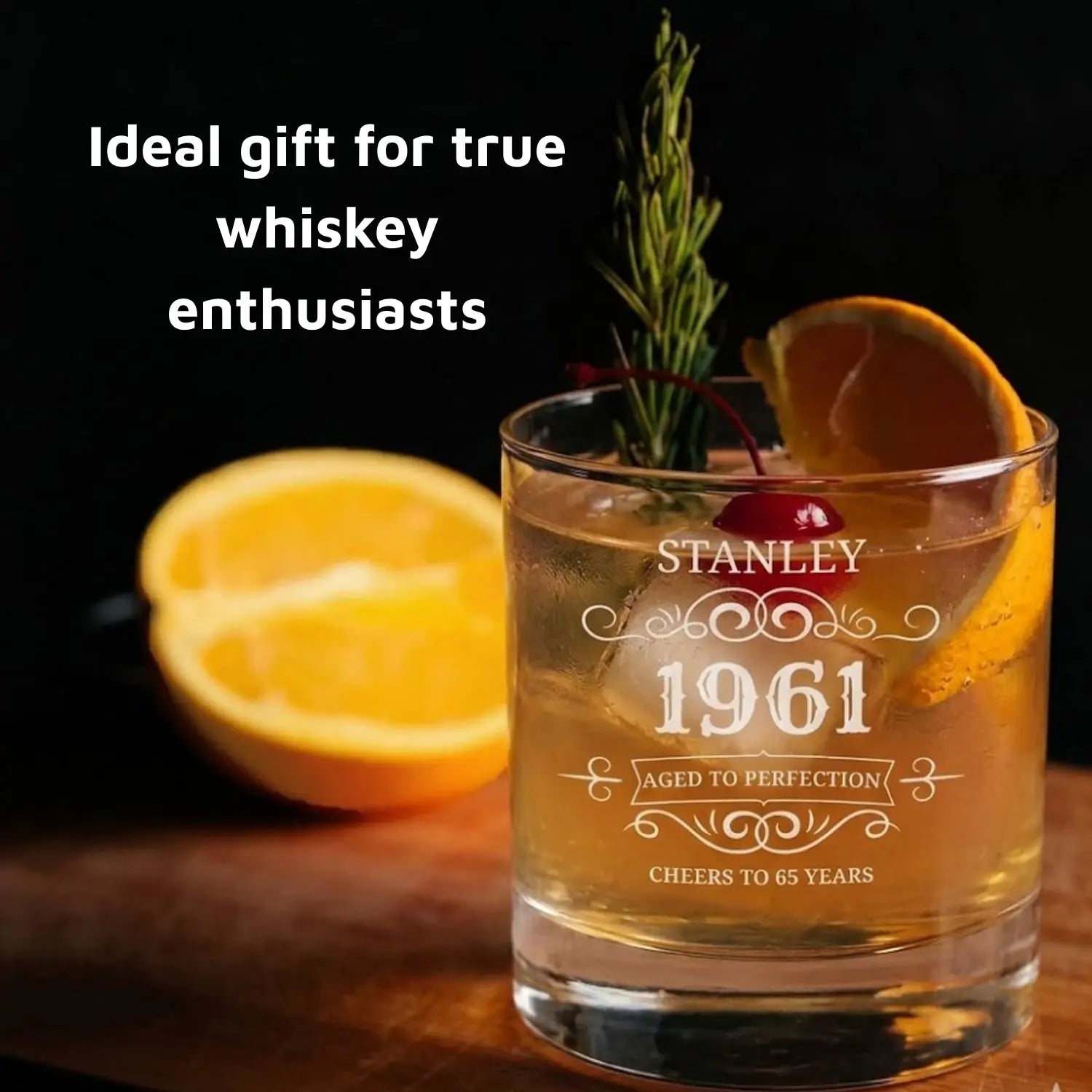 Aged To Perfection - Personalized Engraved Whiskey Glass - Gift For Men, Dad, Husband, Brother - Dikila D.A