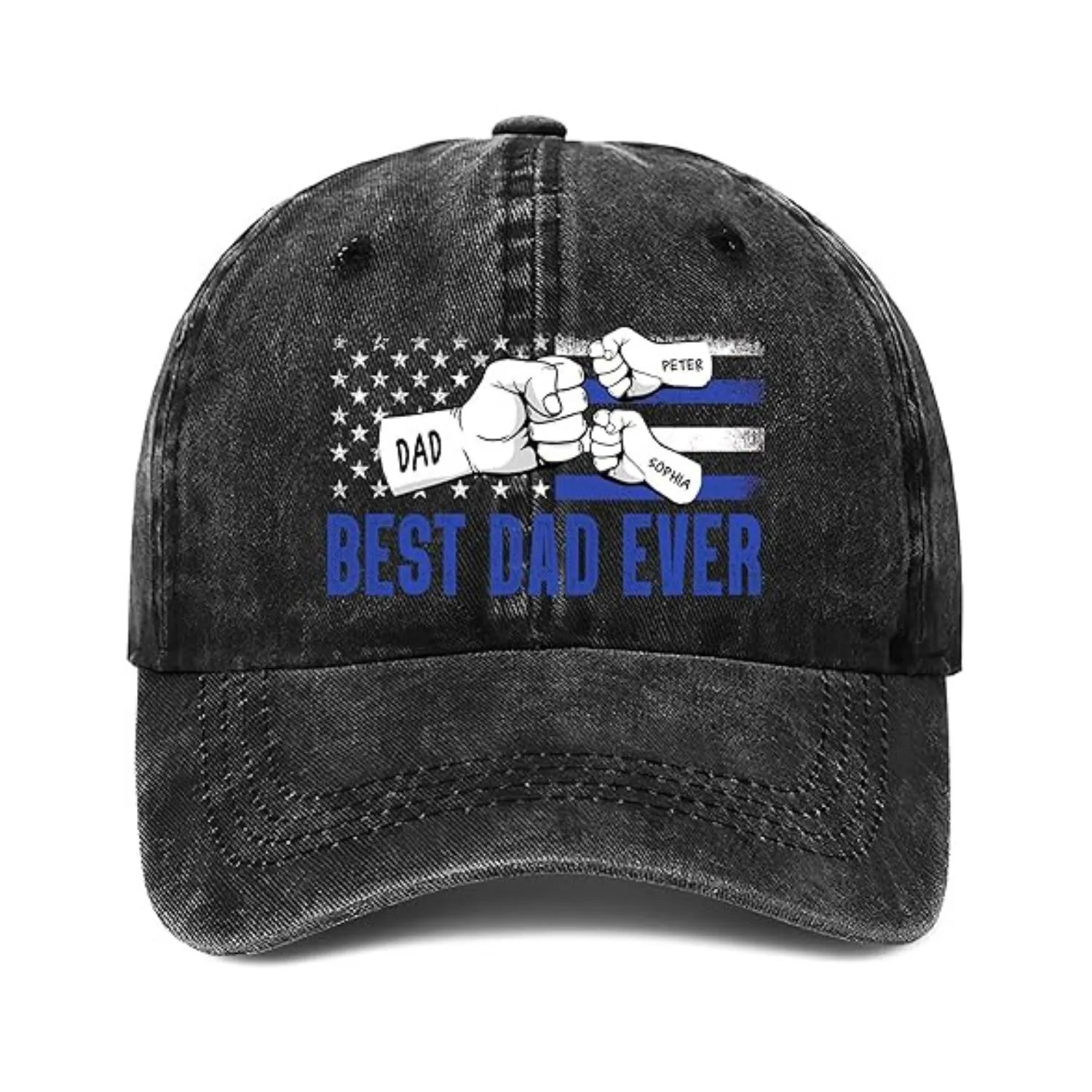 Best Dad Ever - Personalized Vintage Washed Denim Hat - Gift For Dad Daddy Papa Grandpa, Father's Day Gift - Dikila D.A