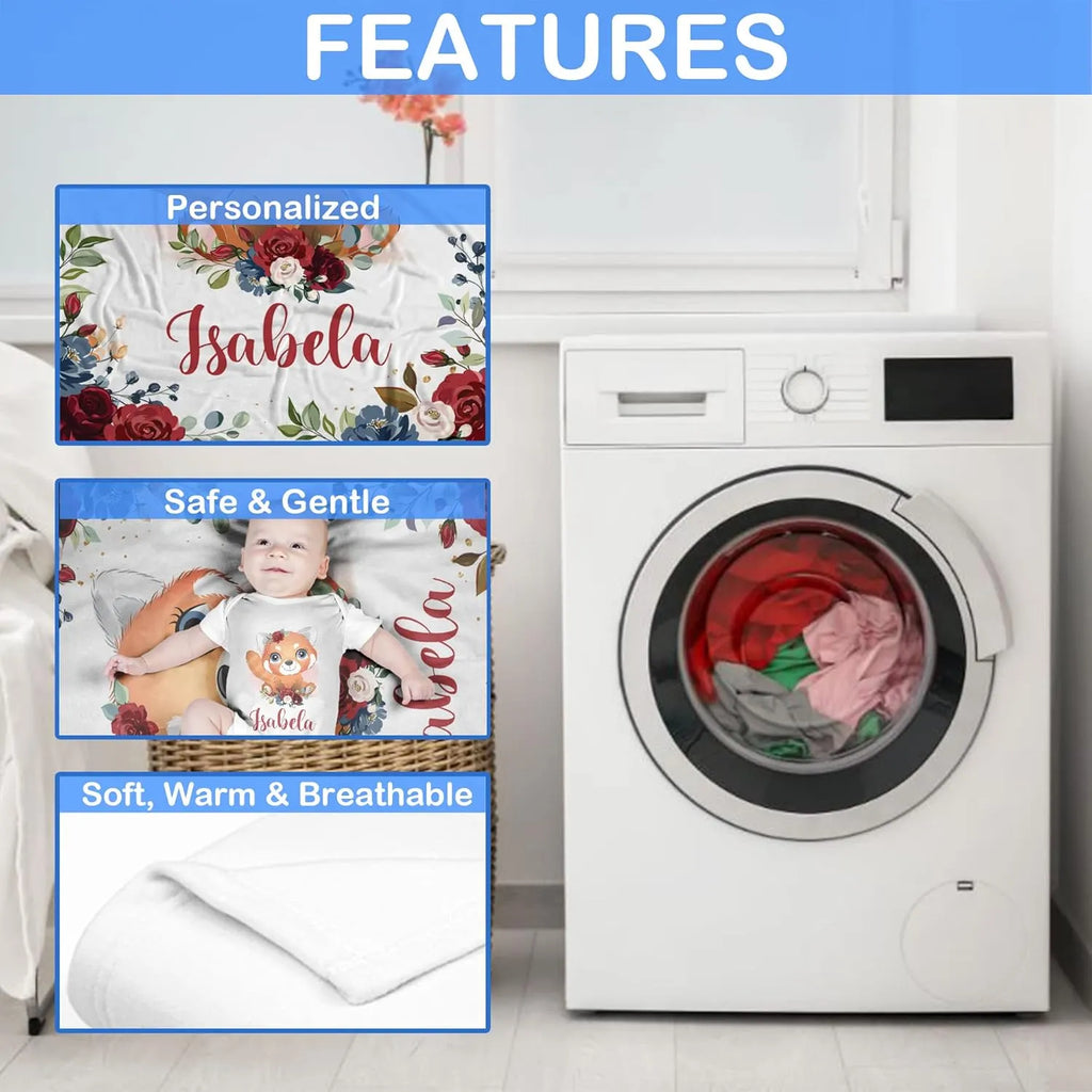 Red Panda Baby Blanket - Personalized Baby Blanket With Name - Best Gift For Baby, New Mom, Newborn - Dikila D.A