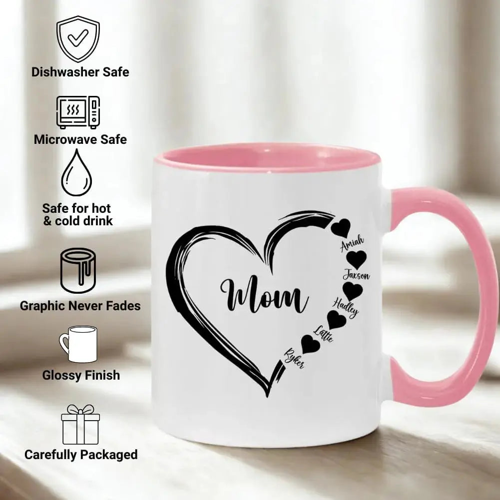 Mom With Heart With Kids Name - Personalized Mug - Birthday, Christmas Gift For Mother - Dikila D.A