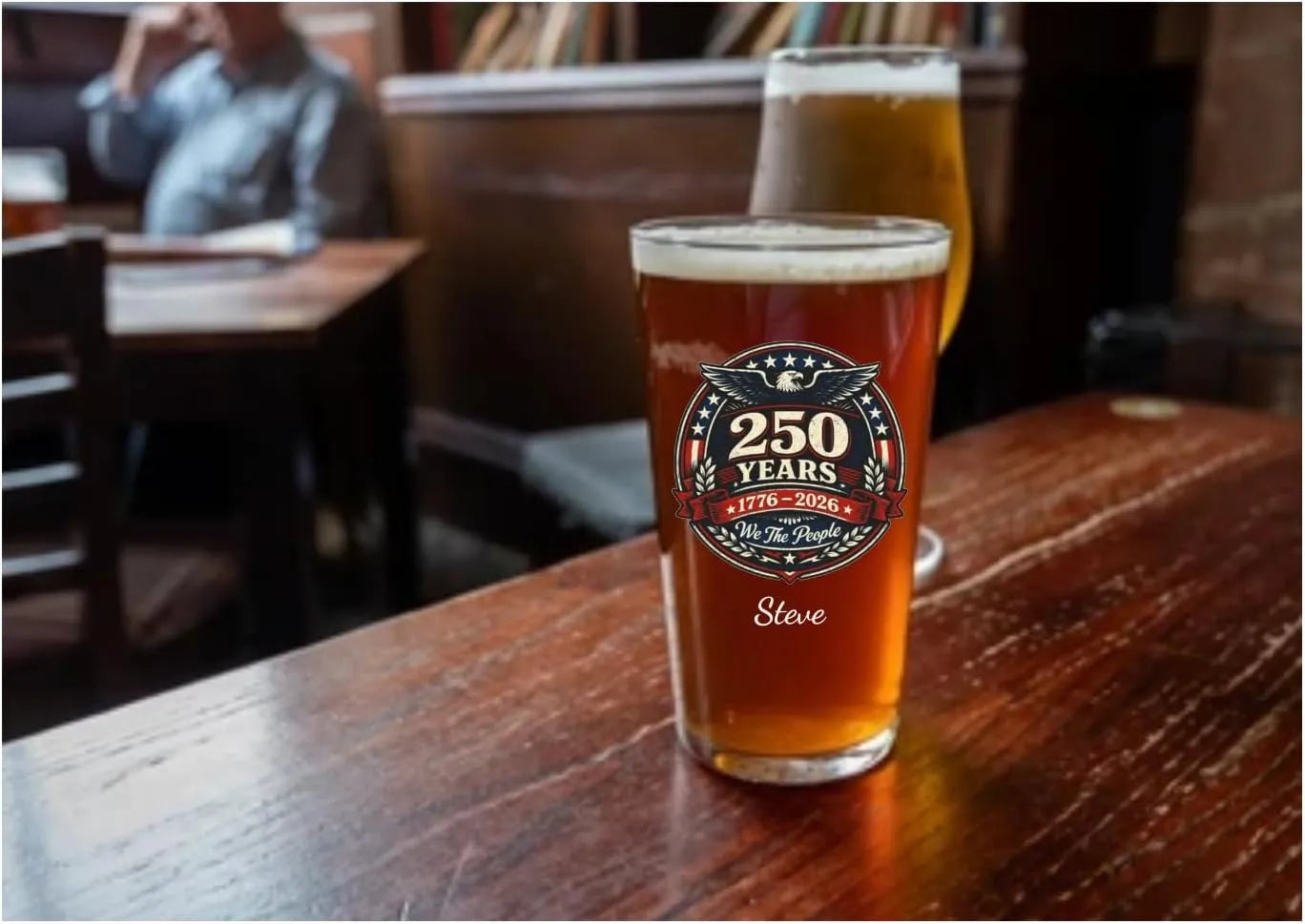 America 250th Anniversary - Personalized Beer Glass - Patriotic Gift for Men, Dad - Dikila D.A